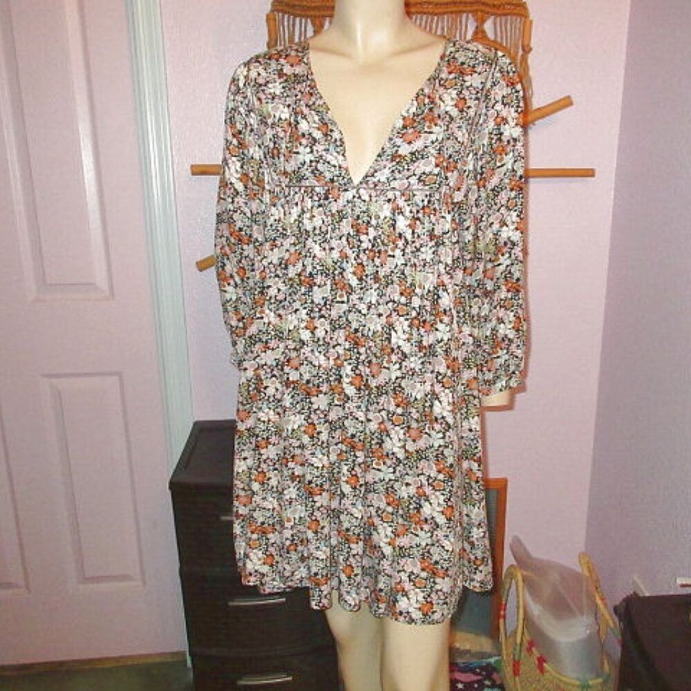 Natural Life Floral Womens Dress Size M Babydoll Mini Oversized Cottagecore Boho